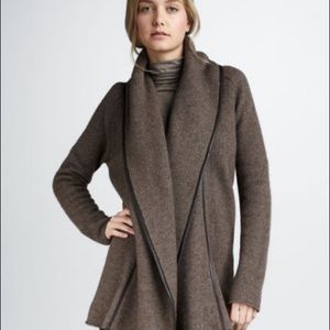 Vince leather trim car coat cardigan